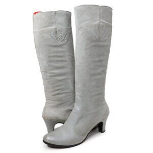 Vintage La Vallee Suede Tall Boots Grey Lined Round Toe Side Zip Retro Classic